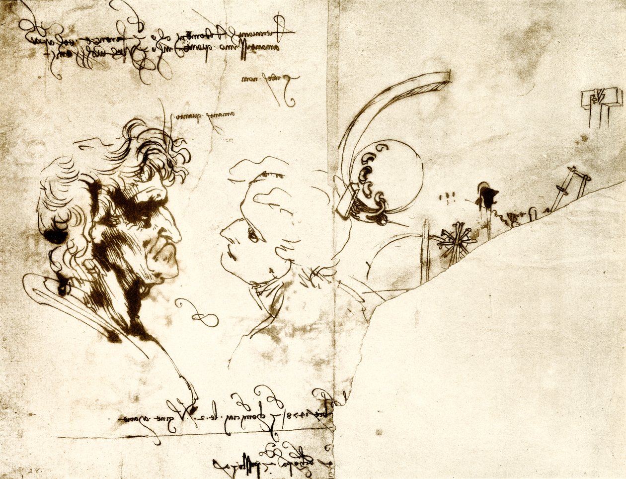 Warcaby dwóch męskich głów autorstwa Leonardo da Vinci