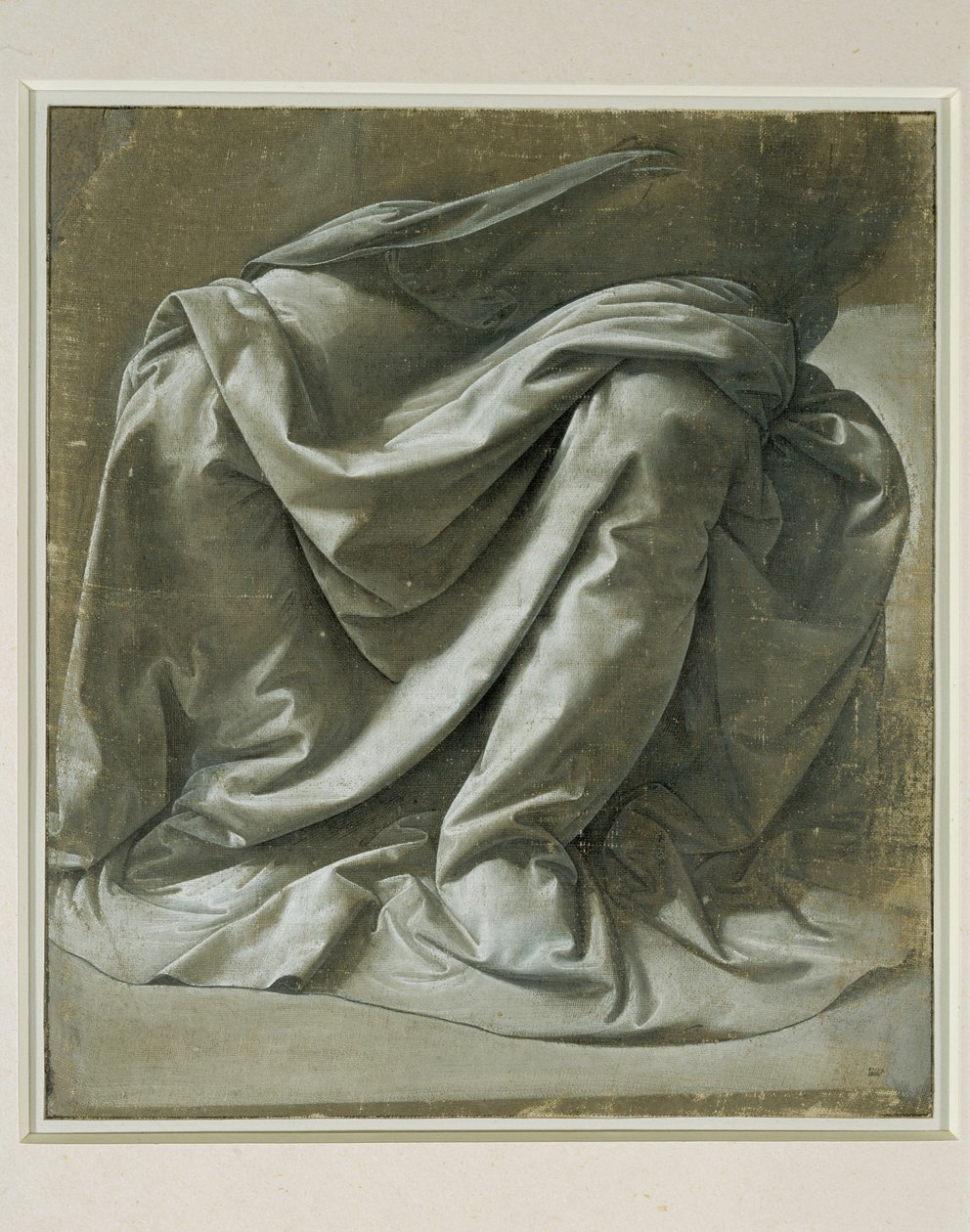 Draperia dla siedzącej postaci, pędzel i szara tempera, białe refleksy na szarym przygotowanym płótnie lnianym ... autorstwa Leonardo da Vinci
