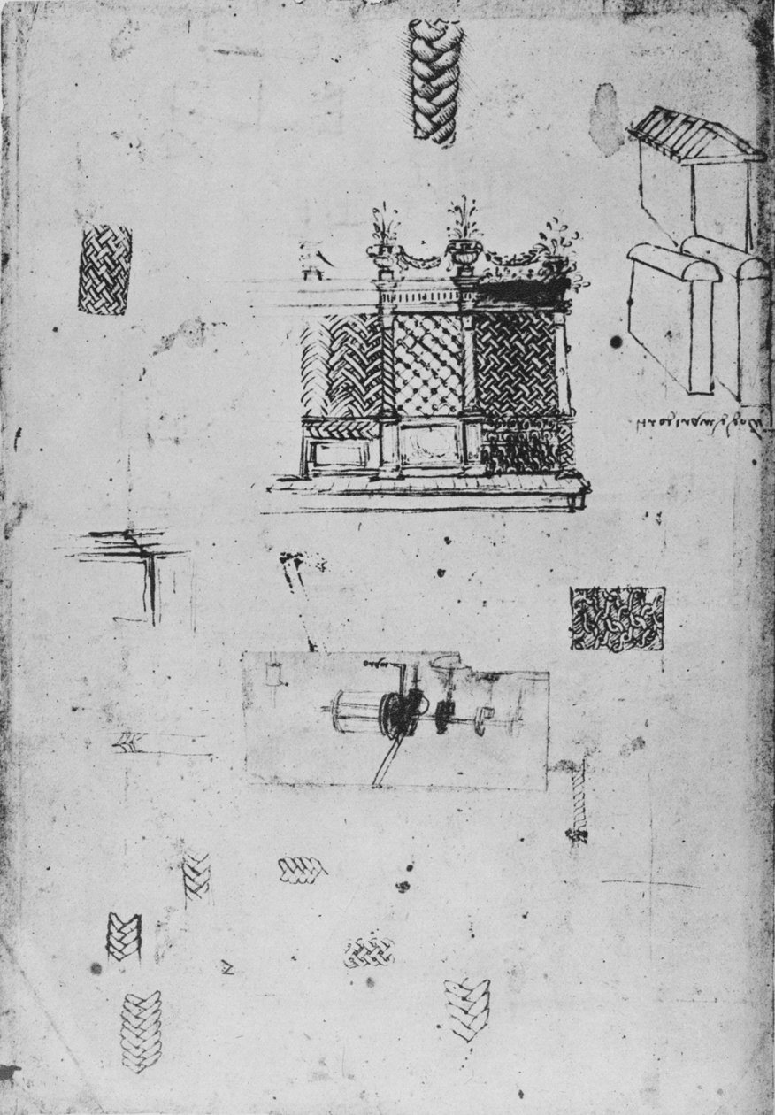 Rysunek dekoracyjnego parawanu i inne szkice, ok. 1480 1945 r autorstwa Leonardo da Vinci