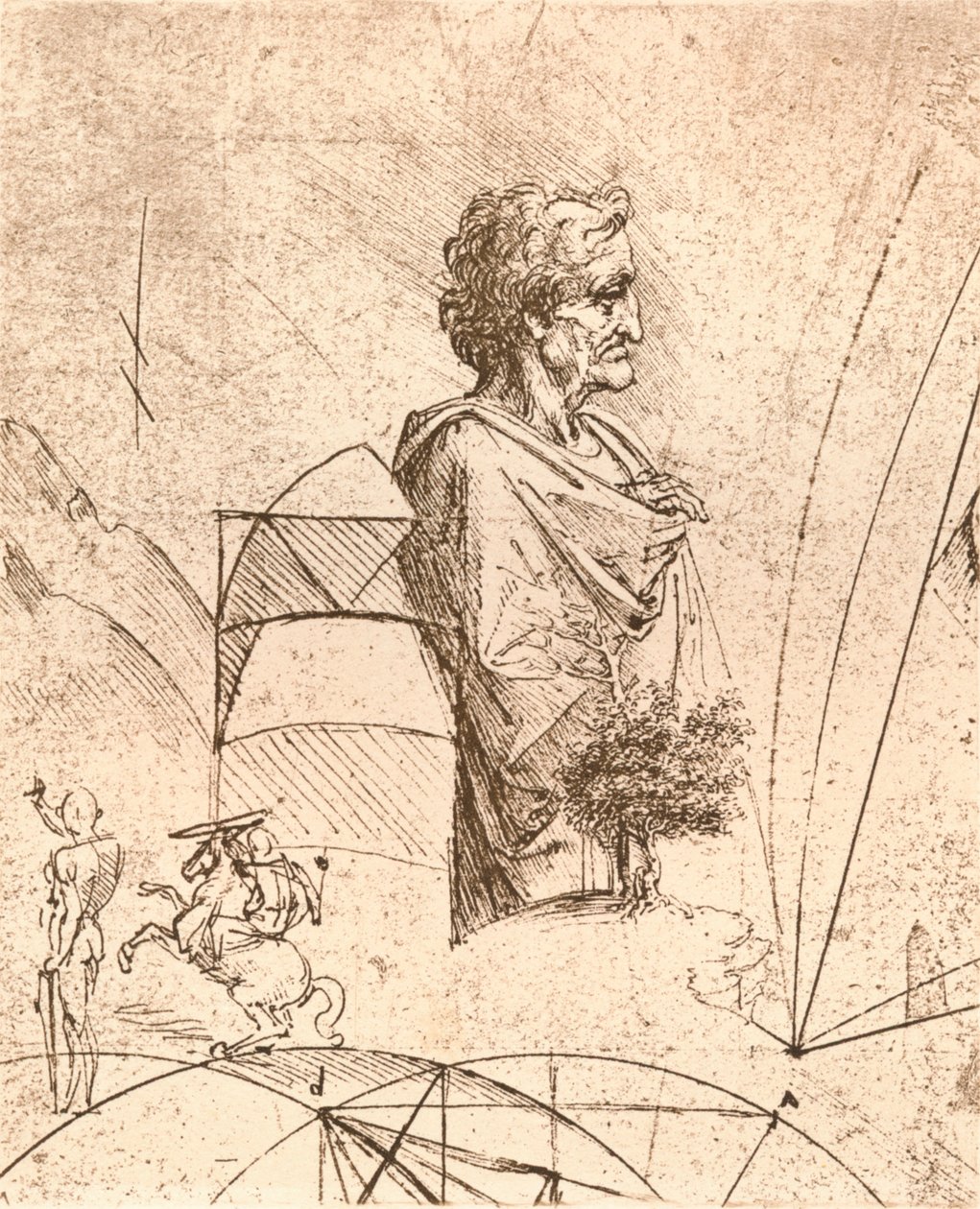 Rysunek popiersia i drobne szkice, c1472-c1519 1883 autorstwa Leonardo da Vinci