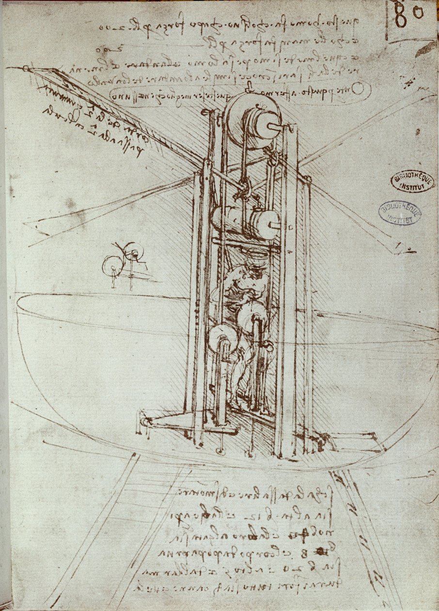 Rysunek latającej maszyny napędowej. Rękopis Leonarda De Vinci (Leonardo da Vinci autorstwa Leonardo da Vinci