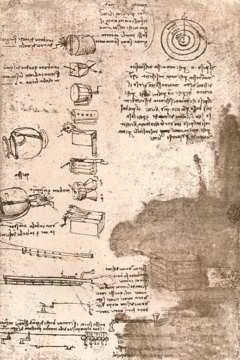 Rysunek instrumentów muzycznych i innych przedmiotów, c1472-c1519 1883 autorstwa Leonardo da Vinci