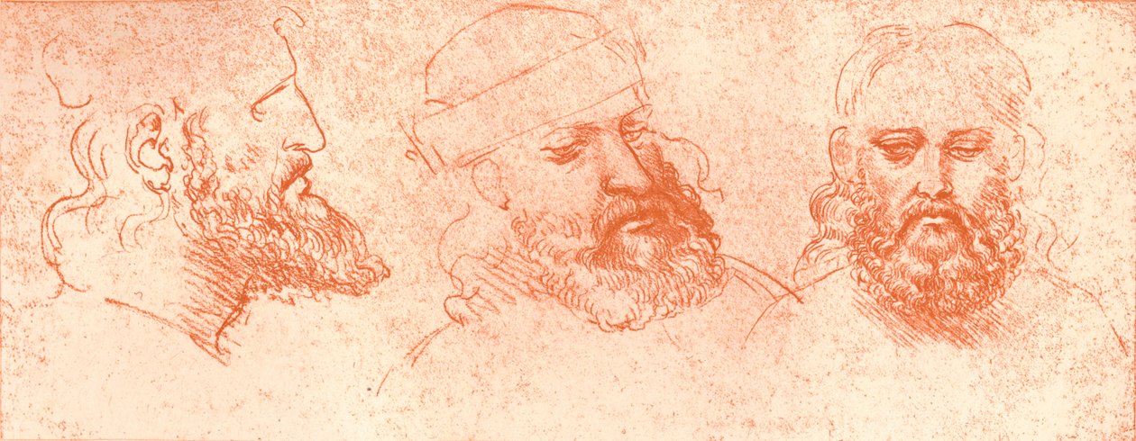 Rysunek głów orientalnych, czerwoną kredą, c1472-c1519 1883 autorstwa Leonardo da Vinci