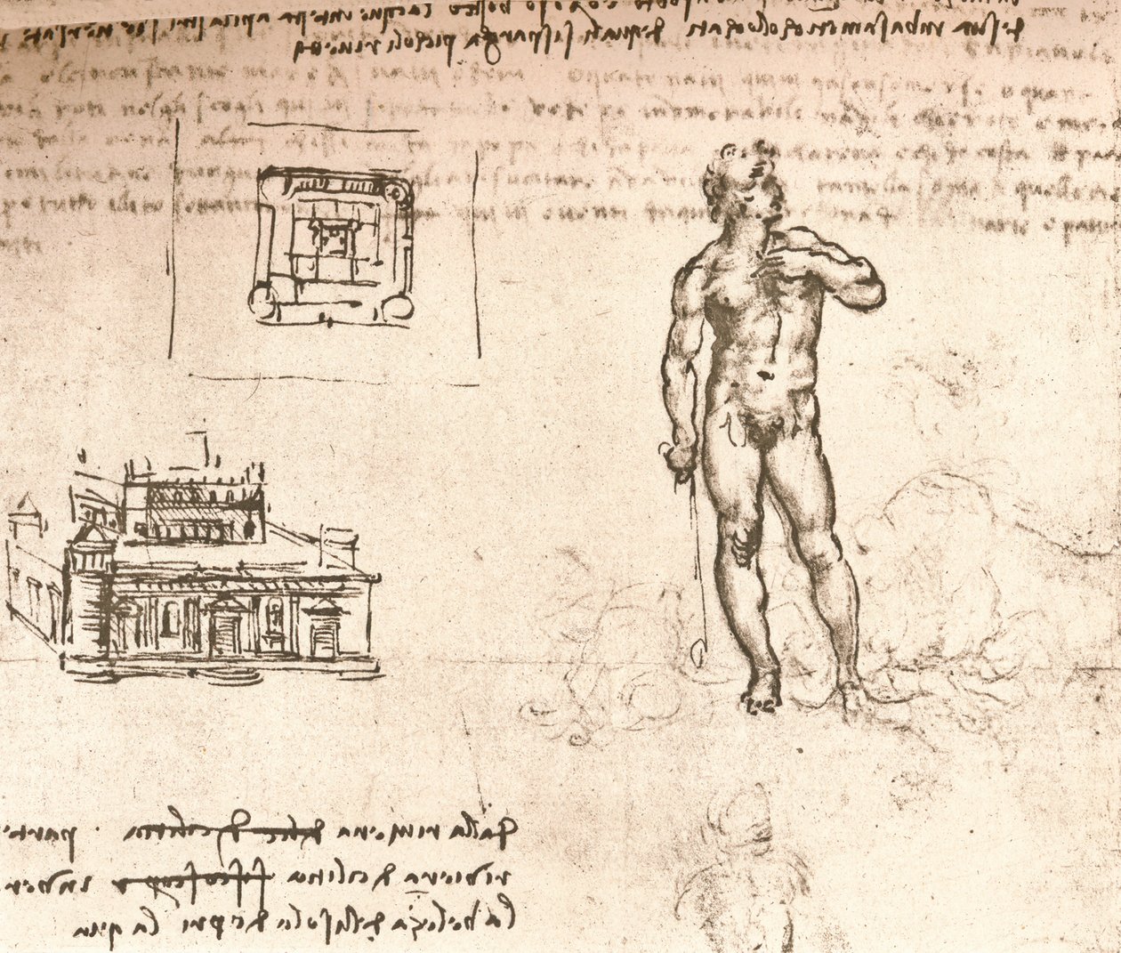 Rysunek planów zamku i aktu, obmyty tuszem indyjskim, c1472-c1519 1883 autorstwa Leonardo da Vinci