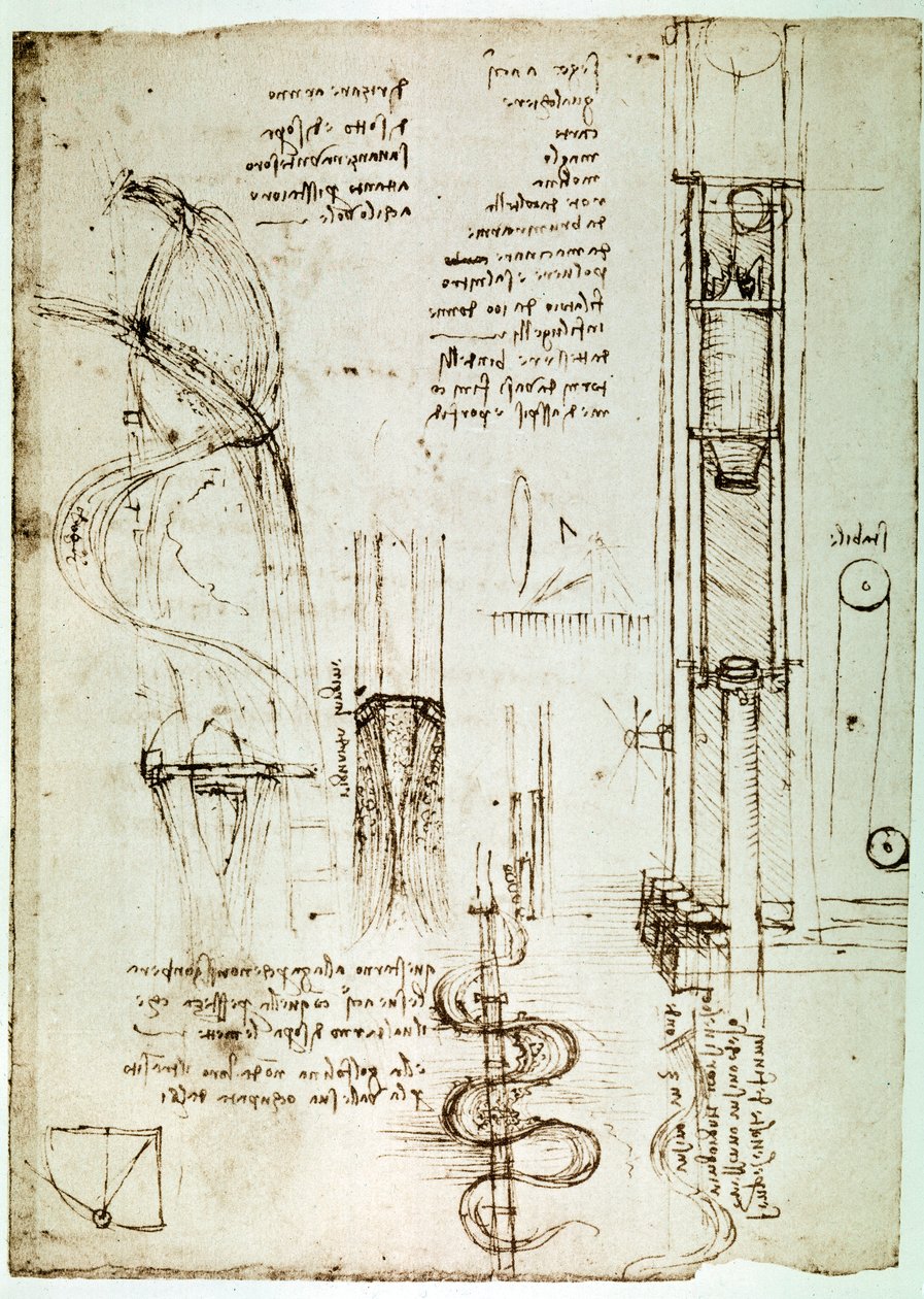 Fragment rękopisu Da Vinci opisującego zasadę działania i konstrukcję "Pile Drive (Pile Mallet)" (rękopis) autorstwa Leonardo da Vinci