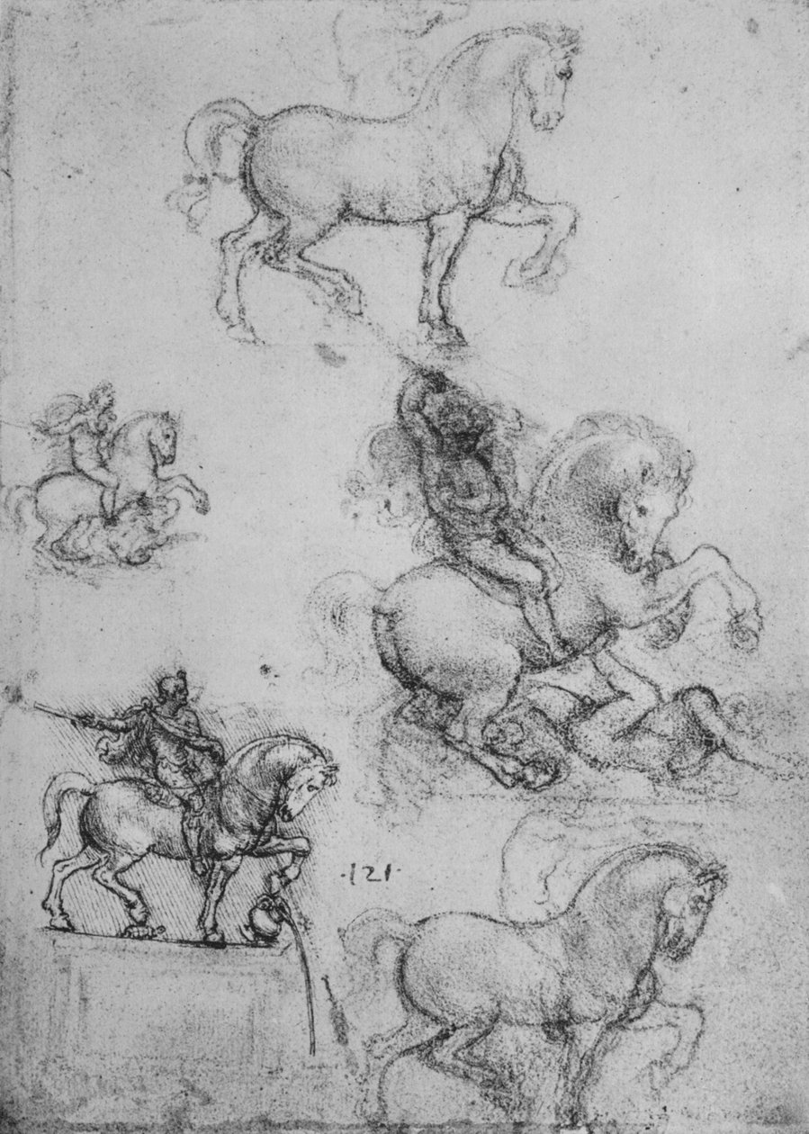 Pięć badań koni i jeźdźców, ok. 1480 1945 r autorstwa Leonardo da Vinci
