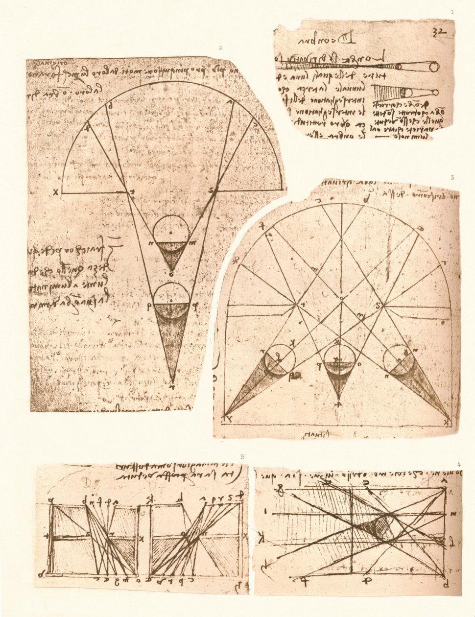 Pięć diagramów ilustrujących teorię światła i cienia, c1472-c1519 1883 autorstwa Leonardo da Vinci