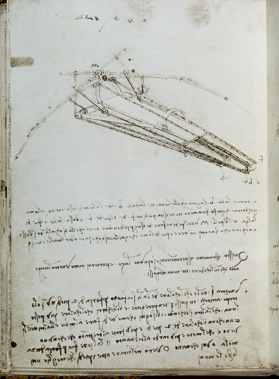Latająca maszyna rysunek. Rękopis Leonarda De Vinci (Leonardo da Vinci autorstwa Leonardo da Vinci
