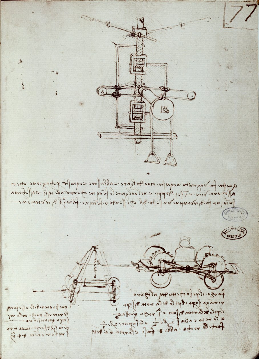 Latająca maszyna rysunek. Rękopis Leonarda De Vinci (Leonardo da Vinci autorstwa Leonardo da Vinci