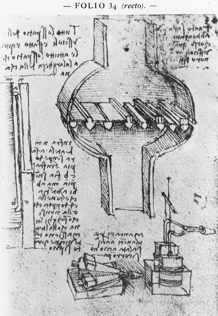 Fol. 34r z Rękopisu E, 1513-14 autorstwa Leonardo da Vinci