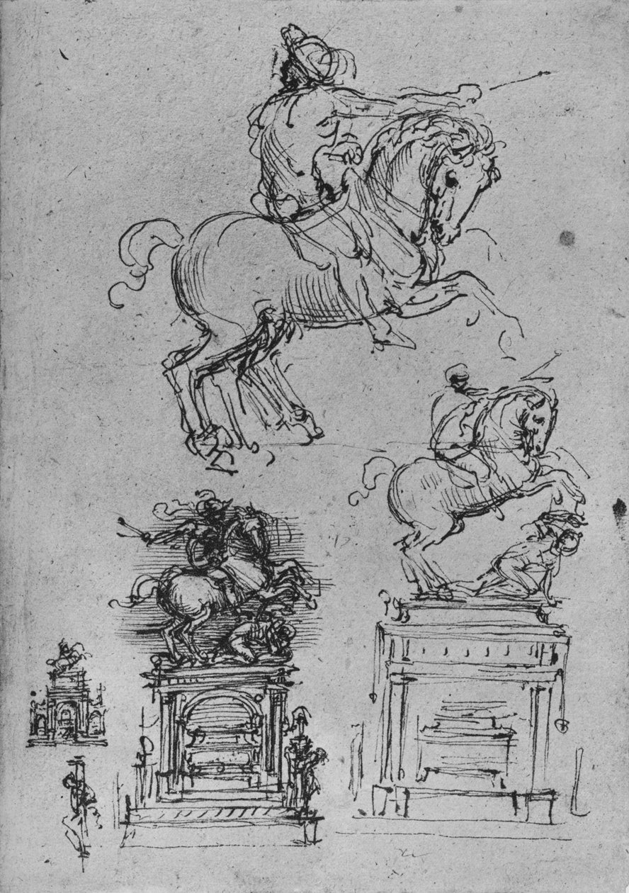 Cztery studia dla pomnika jeździeckiego, ok. 1480 1945 autorstwa Leonardo da Vinci