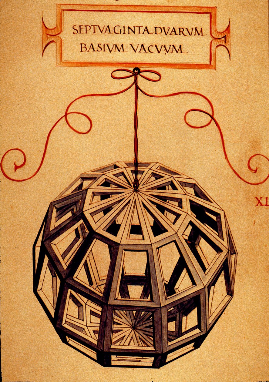 Geometria: „” Wielościan”” Strona zaczerpnięta z rękopisu „” De divina proporcja”” (O boskich proporcjach) matematyka Fra Luca Pacioli dit Luca di Borgo (1445-1517) zilustrowana przez Leonarda da Vinci (1452-1519). 1509. autorstwa Leonardo da Vinci