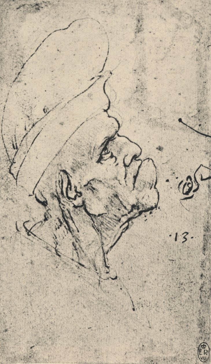 Groteskowy profil mężczyzny noszącego kapelusz po prawej stronie, c1480 1945 autorstwa Leonardo da Vinci