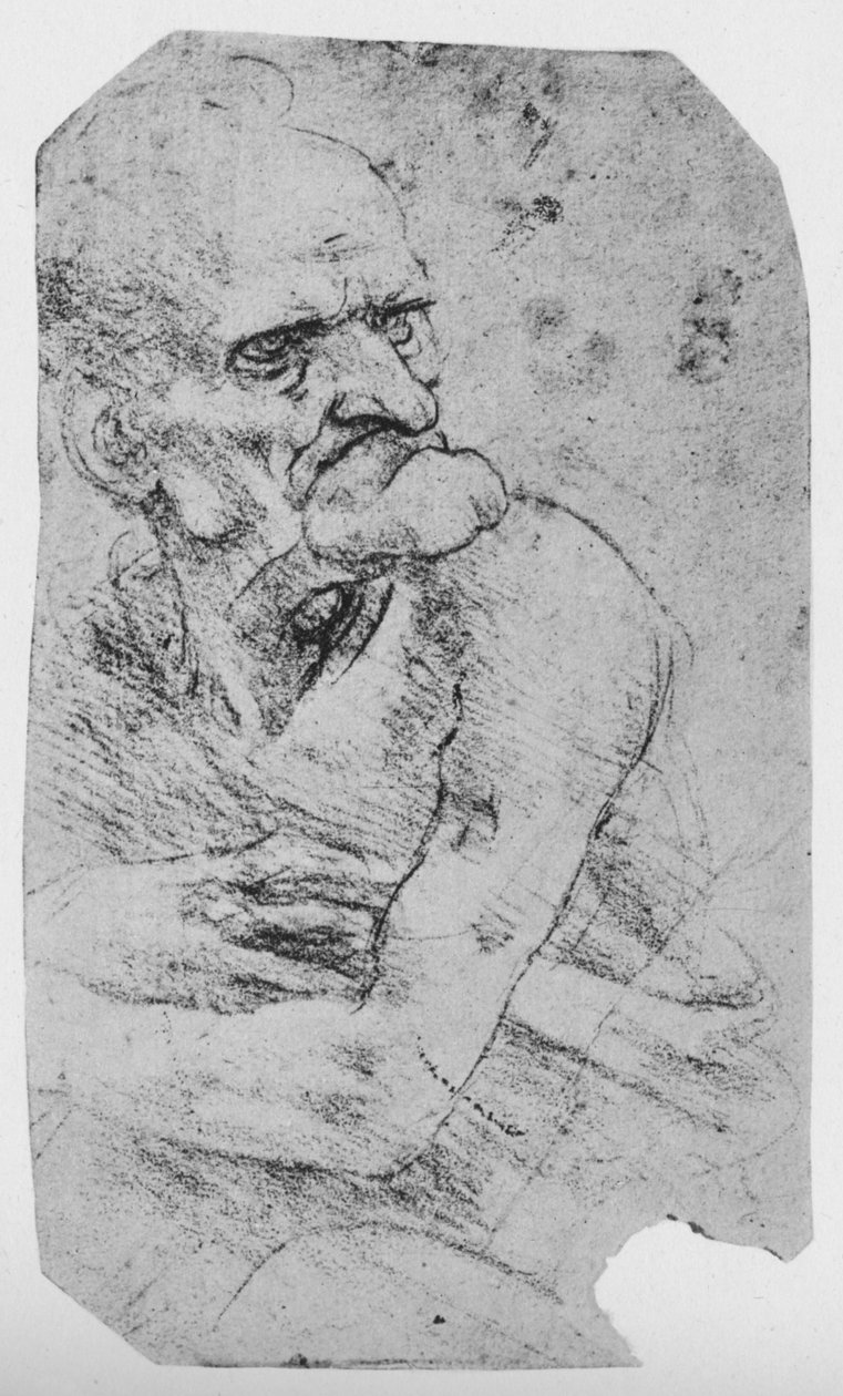 Karykatura w połowie długości starca z wydatnym podbródkiem, c1480 1945 autorstwa Leonardo da Vinci