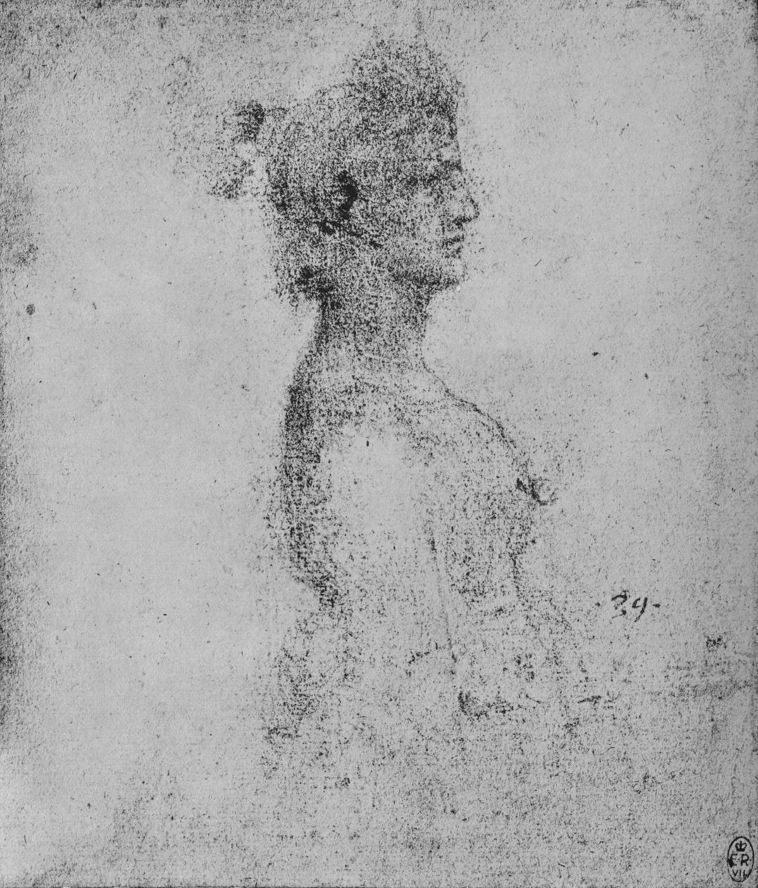 Połowa długości młodej kobiety z profilu po prawej, ok. 1480 1945 r autorstwa Leonardo da Vinci