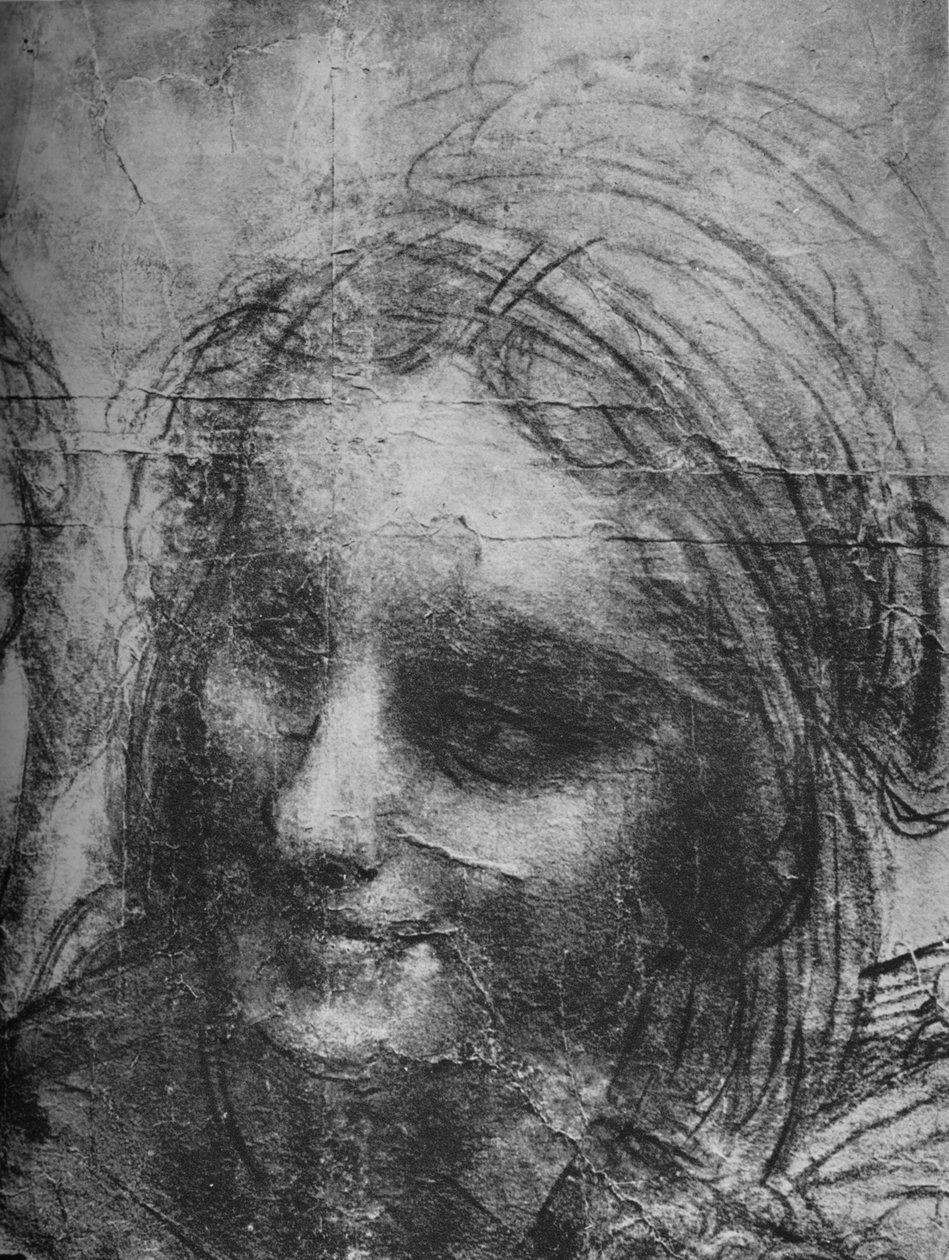 Głowa Św. Anny - Dziewica z Dzieciątkiem ze Św. Anną i Dzieciątkiem Św. Jan, c1480 1945 autorstwa Leonardo da Vinci