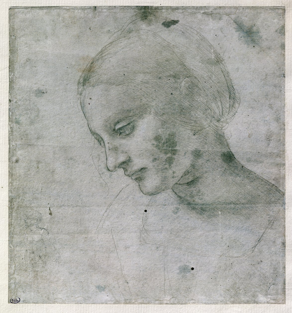Jaunos moters galva arba Mergelės galva, apie 1490 m. (sidabrinis taškas popieriuje)poli autorstwa Leonardo da Vinci