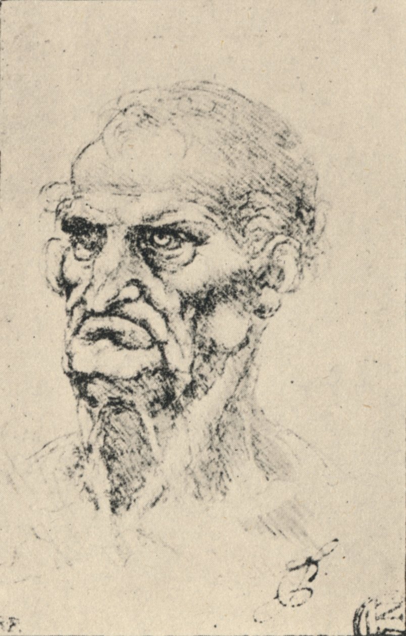 Głowa starca trzy czwarte w lewo, ok. 1480 1945 autorstwa Leonardo da Vinci