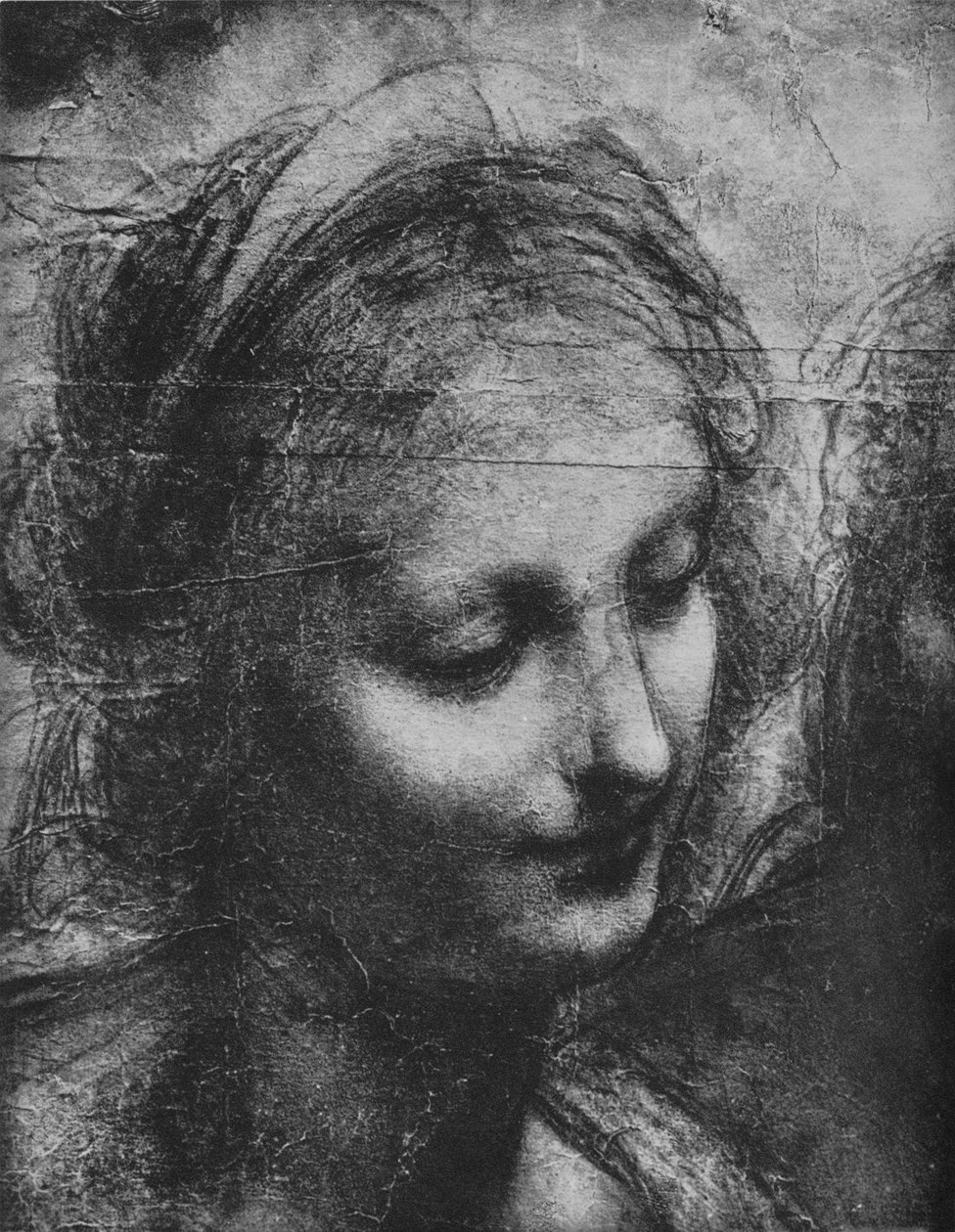 Głowa Matki Boskiej - Dziewica z Dzieciątkiem ze św. Anną i Dzieciątkiem św. Jan, c1480 1945 autorstwa Leonardo da Vinci