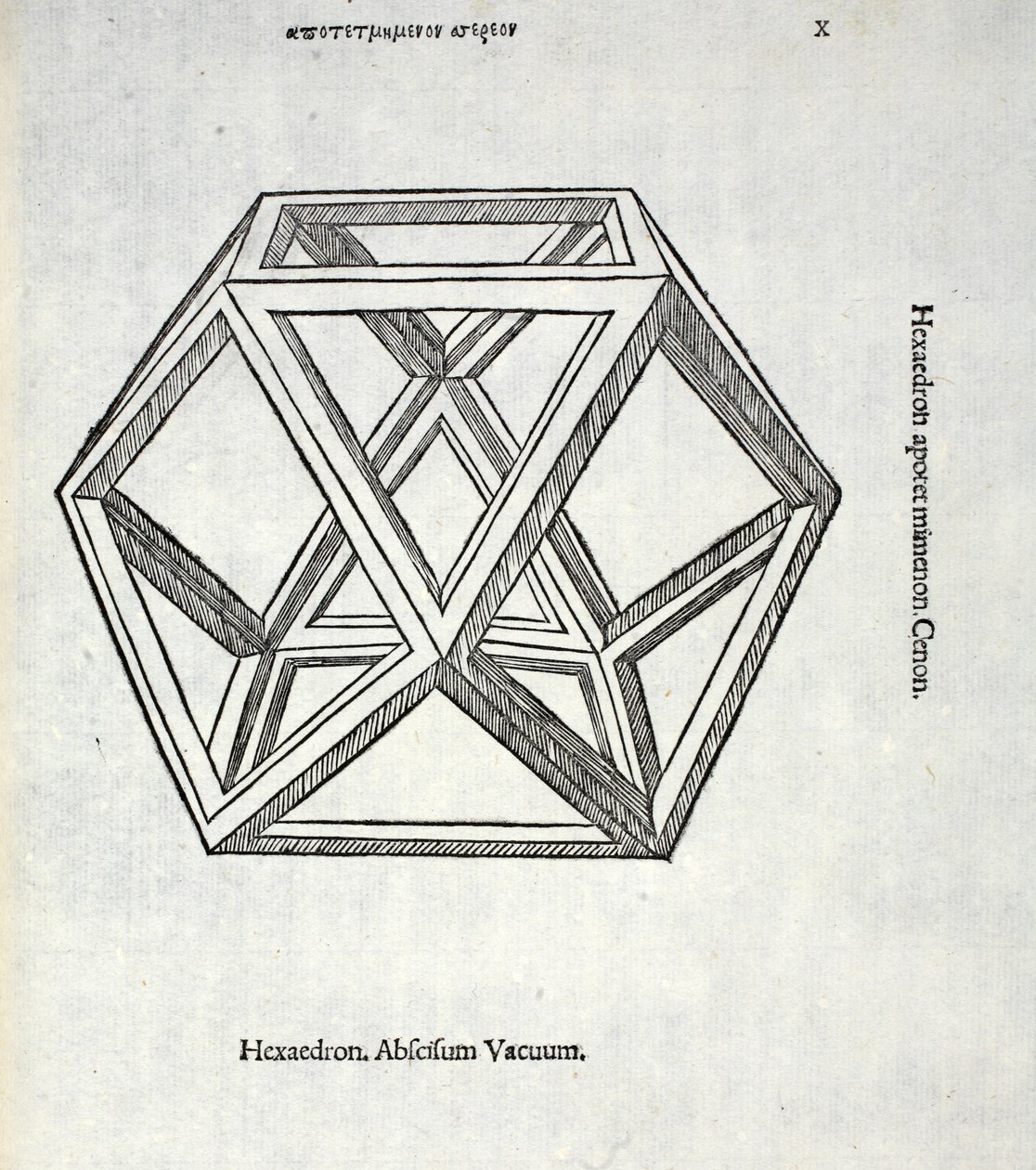Hexaedron Abscissum Vacuum, ilustracja z „Divine Proportion” Luca Pacioli (ok. 1445-1517), pierwotnie wyd. Wenecja, 1509 autorstwa Leonardo da Vinci
