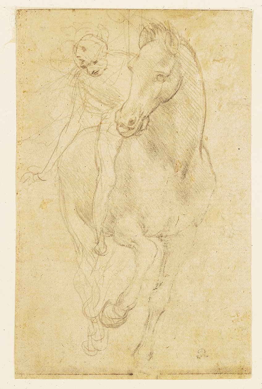 Koń i jeździec, ok. 1480 (srebro na papierze) autorstwa Leonardo da Vinci