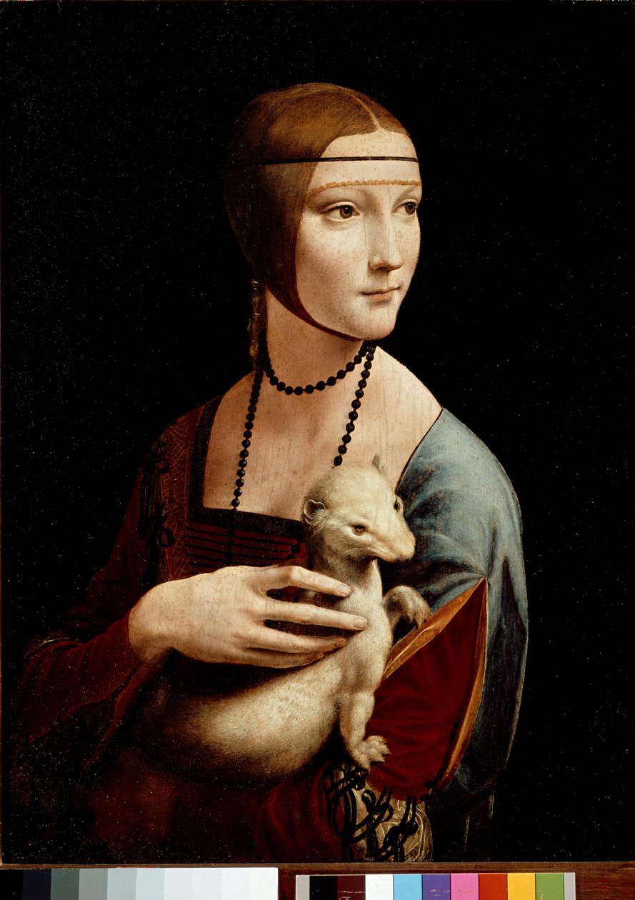 Dama z łasiczką, portret Cecylii Gallerani, ok. 1490 (olej i tempera na panelu) autorstwa Leonardo da Vinci