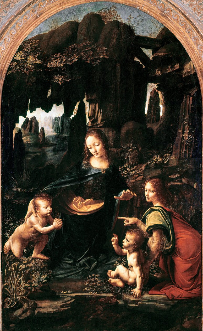 Madonna ze Skał, ok. 1483-94 (olej na płycie przeniesiony na płótno) autorstwa Leonardo da Vinci