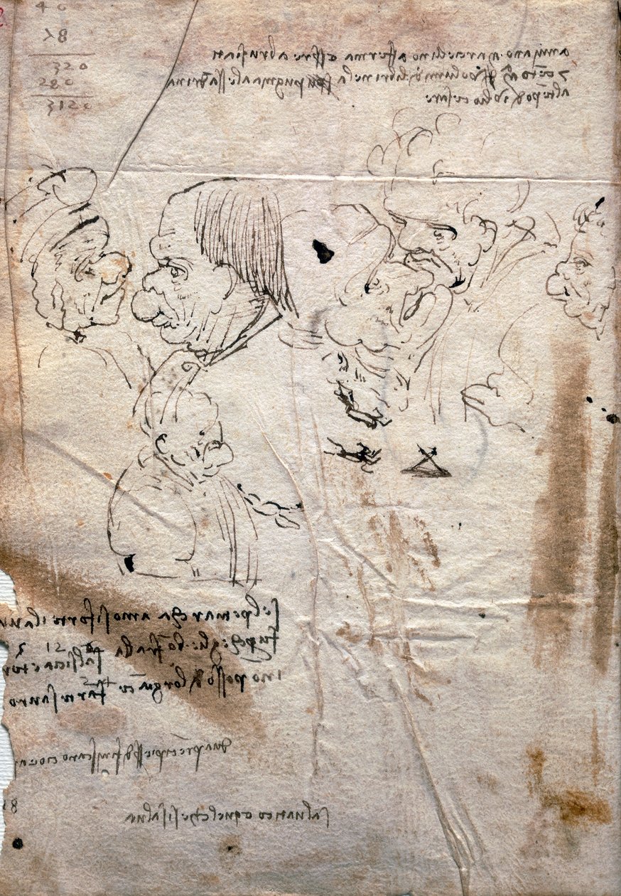 Karykatury męskie i lista bibliotek, Codex Trivulzianus autorstwa Leonardo da Vinci