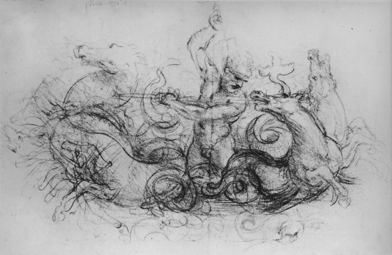 Neptun z czterema konikami morskimi, ok. 1480 1945 r. autorstwa Leonardo da Vinci