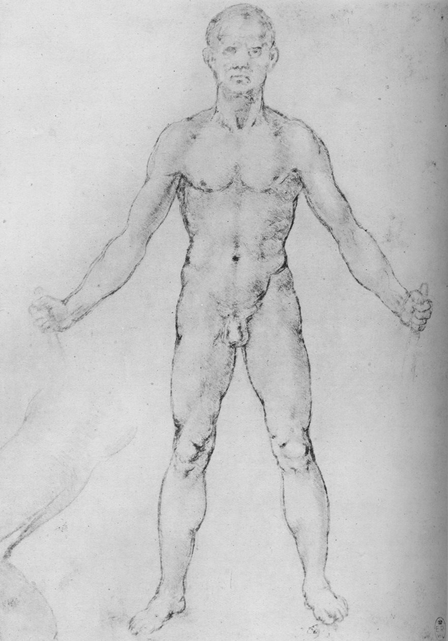 Nagi mężczyzna z wyciągniętymi rękami, widziany z przodu, c1480 1945 autorstwa Leonardo da Vinci