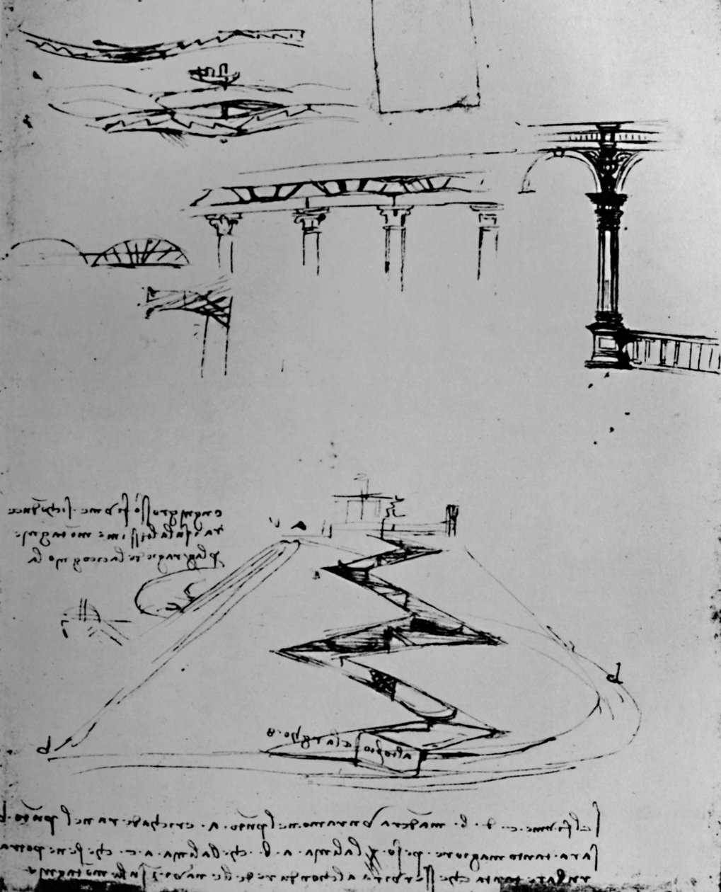 Plan kanału wznoszącego się na wzgórze za pomocą śluz, 1928 autorstwa Leonardo da Vinci