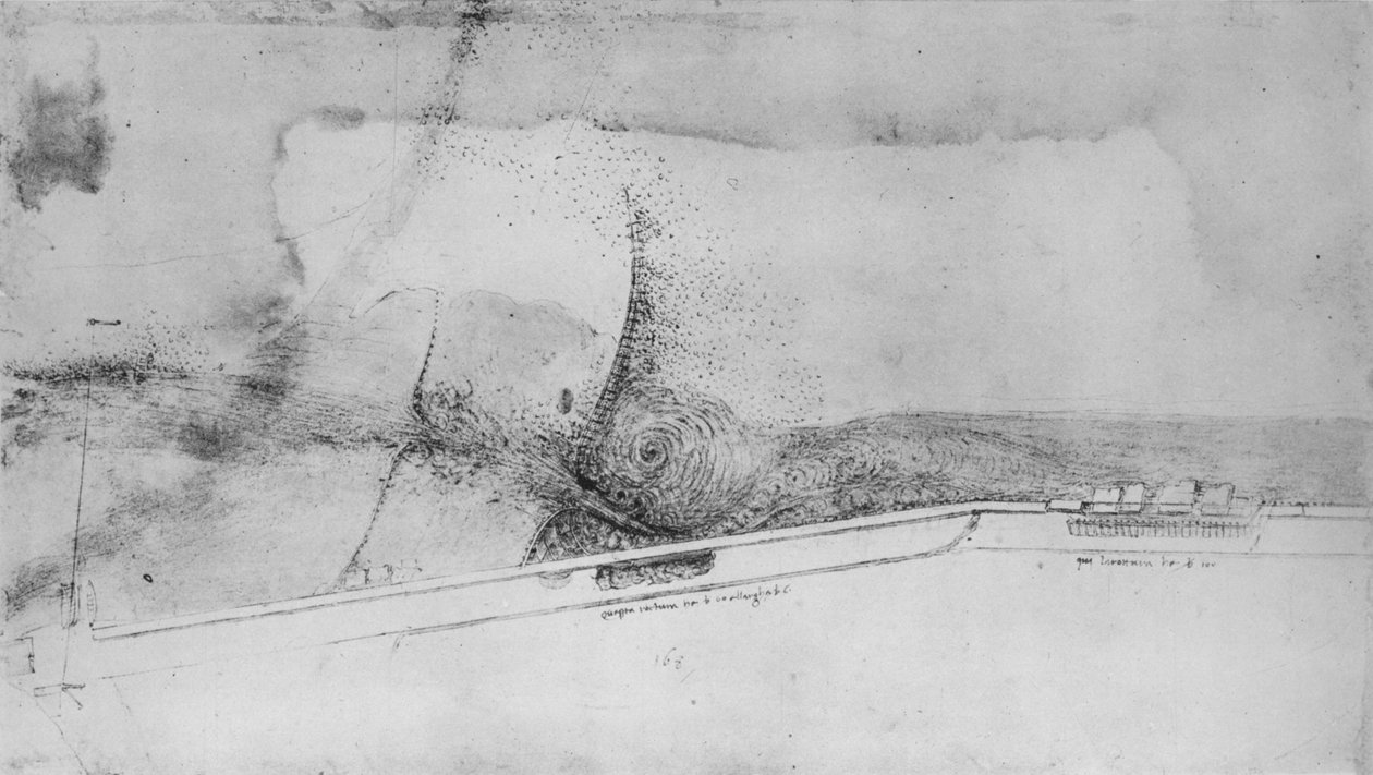 Plan nasypu dla zmiany kierunku Arno, ok. 1480 1945 r. autorstwa Leonardo da Vinci