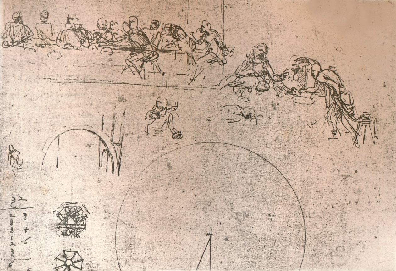Szkic przygotowawczy do obrazu „Ostatnia Wieczerza”, c1494-c1499 1883 autorstwa Leonardo da Vinci