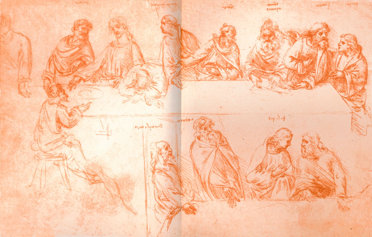 Szkic przygotowawczy do obrazu „Ostatnia Wieczerza”, c1494-c1499 1883 autorstwa Leonardo da Vinci