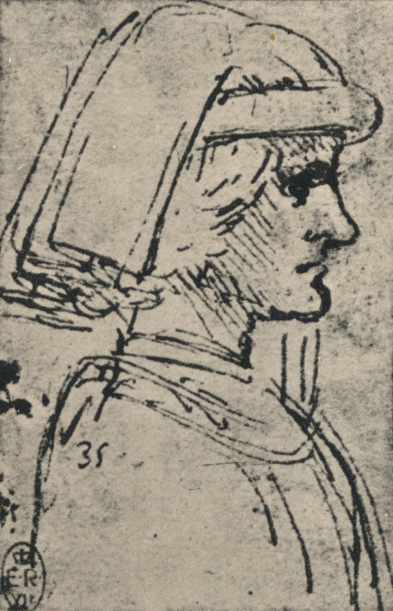 Profil młodego mężczyzny noszącego chaperon, c1480 1945 autorstwa Leonardo da Vinci
