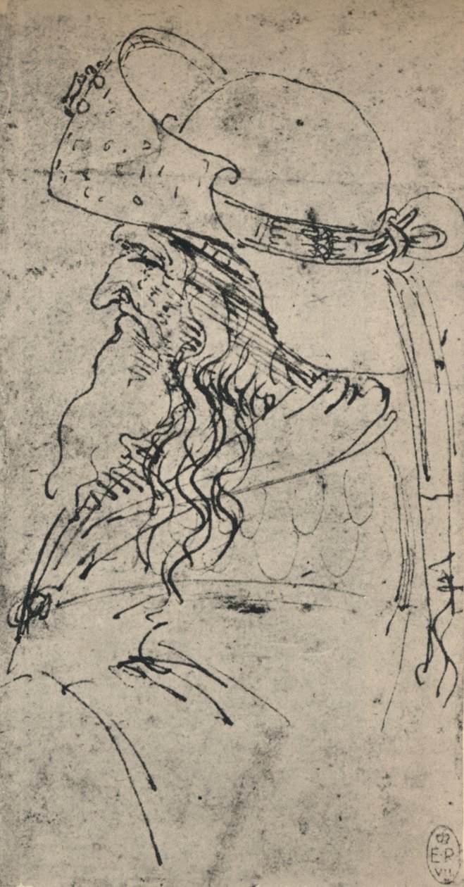 Profil po lewej stronie starego mężczyzny w dużym kapeluszu, c1480 1945 autorstwa Leonardo da Vinci