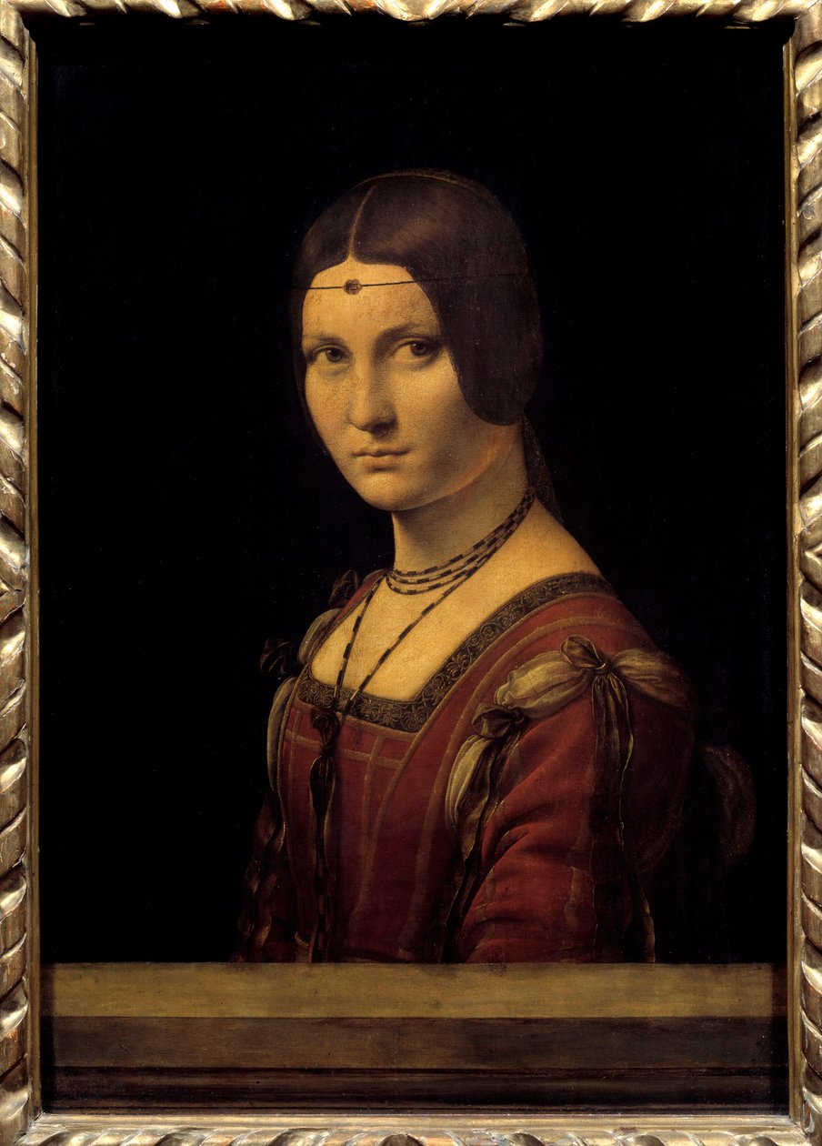 Rytuał damy. Portret damy z dworu mediolańskiego, błędnie powiedzianej „piękne okucie””. Obraz Leonarda da Vinci (Leonardo da Vinci) (1452-1519) XV w. Słońce. 0,63x0,45m. - Rytuał damy. Portret damy dworu Mediolanu, w autorstwa Leonardo da Vinci