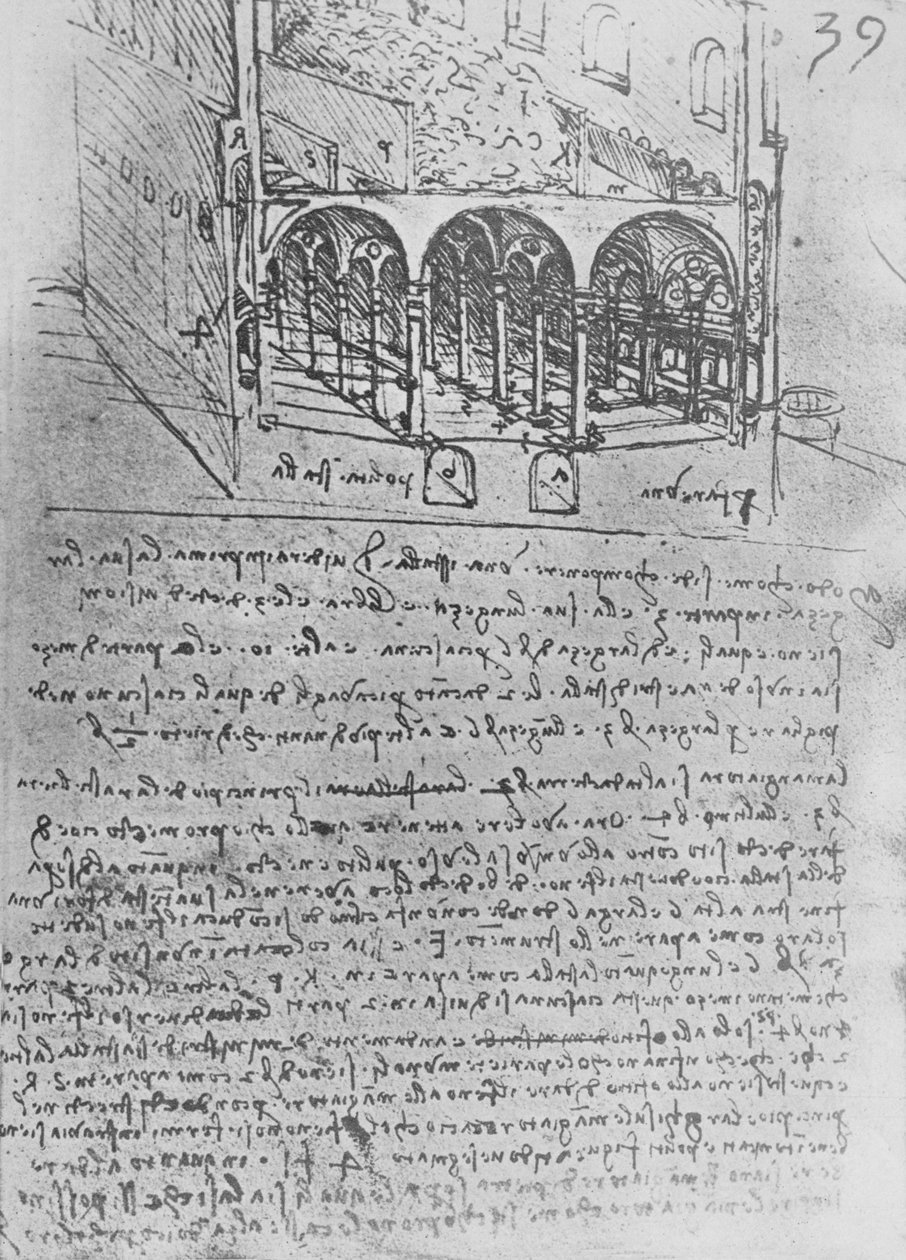 Szkic projektu stajni, c1480 1945 autorstwa Leonardo da Vinci