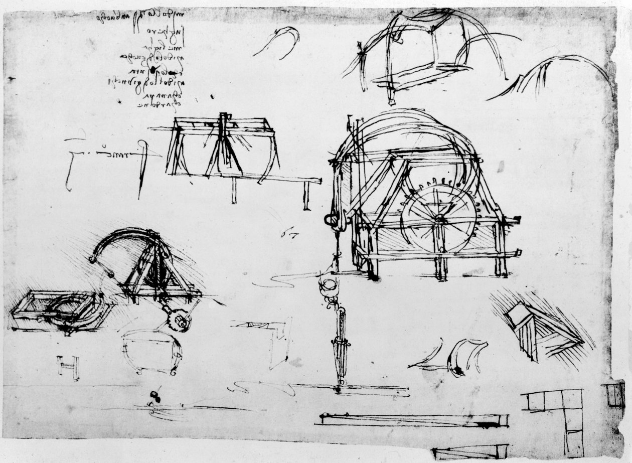 Szkic urządzenia perpetum mobile projektu Leonarda da Vinci, c1472-1519 autorstwa Leonardo da Vinci