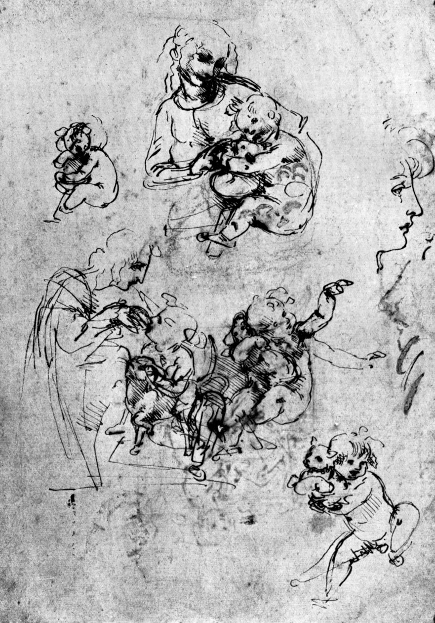 Studia dla Madonny Del Gatto, XV w. 1930. autorstwa Leonardo da Vinci