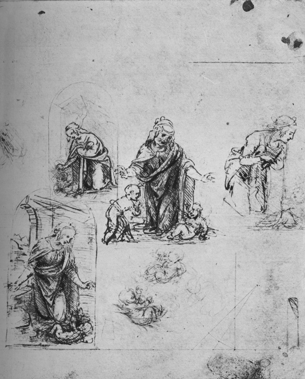 Studia do Matki Boskiej adorującej Dzieciątko Chrystus, ok. 1480 1945 r autorstwa Leonardo da Vinci