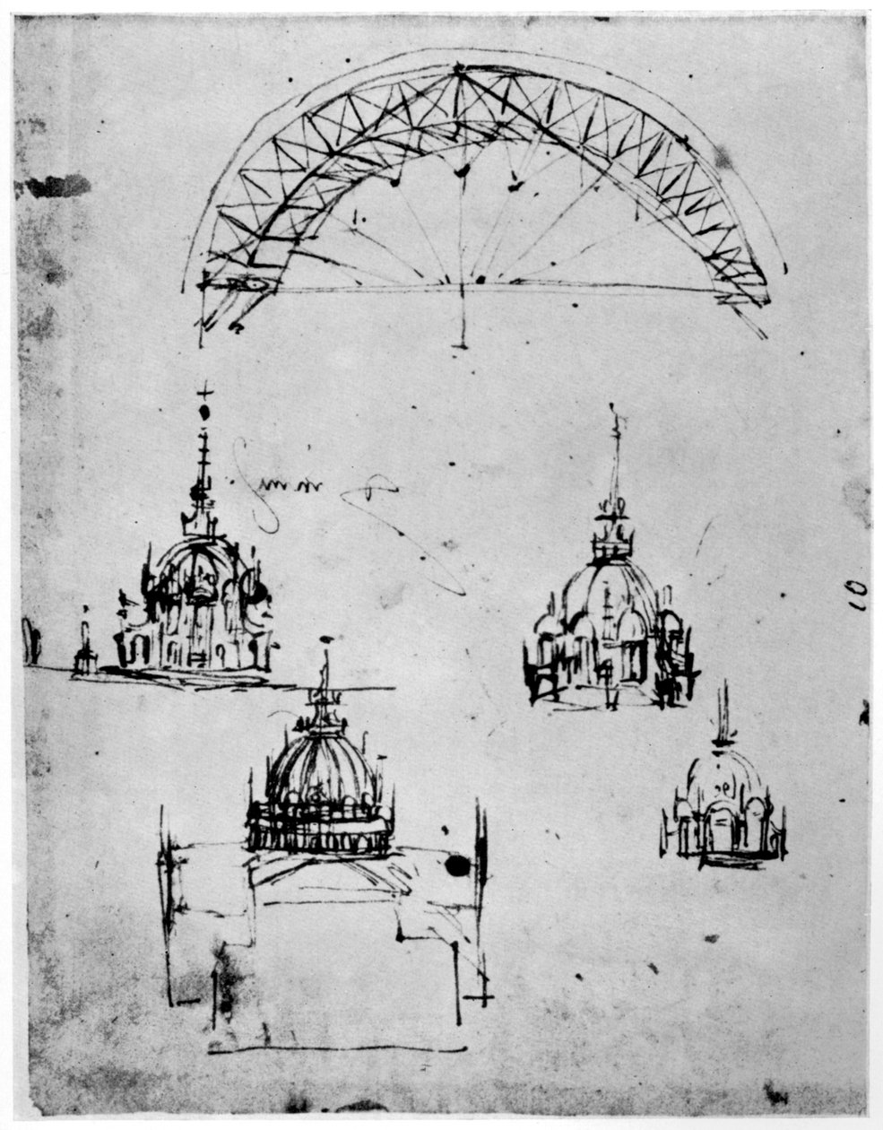 Studia nad centralną kopułą katedry w Mediolanie, koniec XV w. 1954. autorstwa Leonardo da Vinci