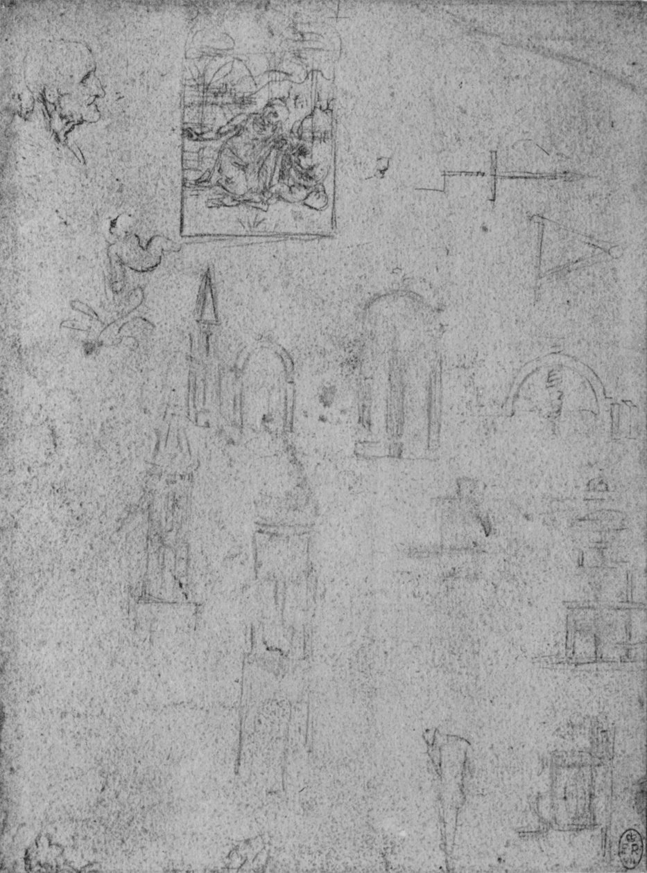 Studia architektury i Matki Boskiej adorującej Dzieciątko, ok. 1480 1945 r autorstwa Leonardo da Vinci