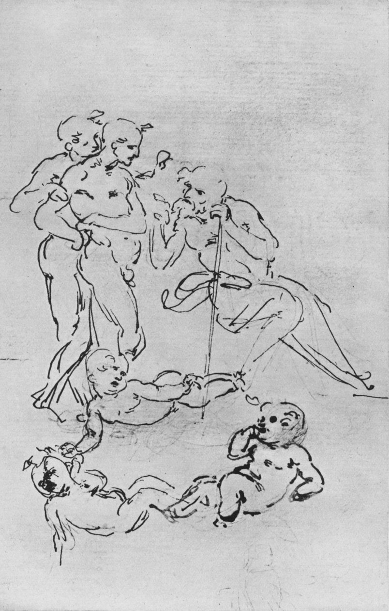 Studia postaci i Putti na adorację, c1481 1945 autorstwa Leonardo da Vinci