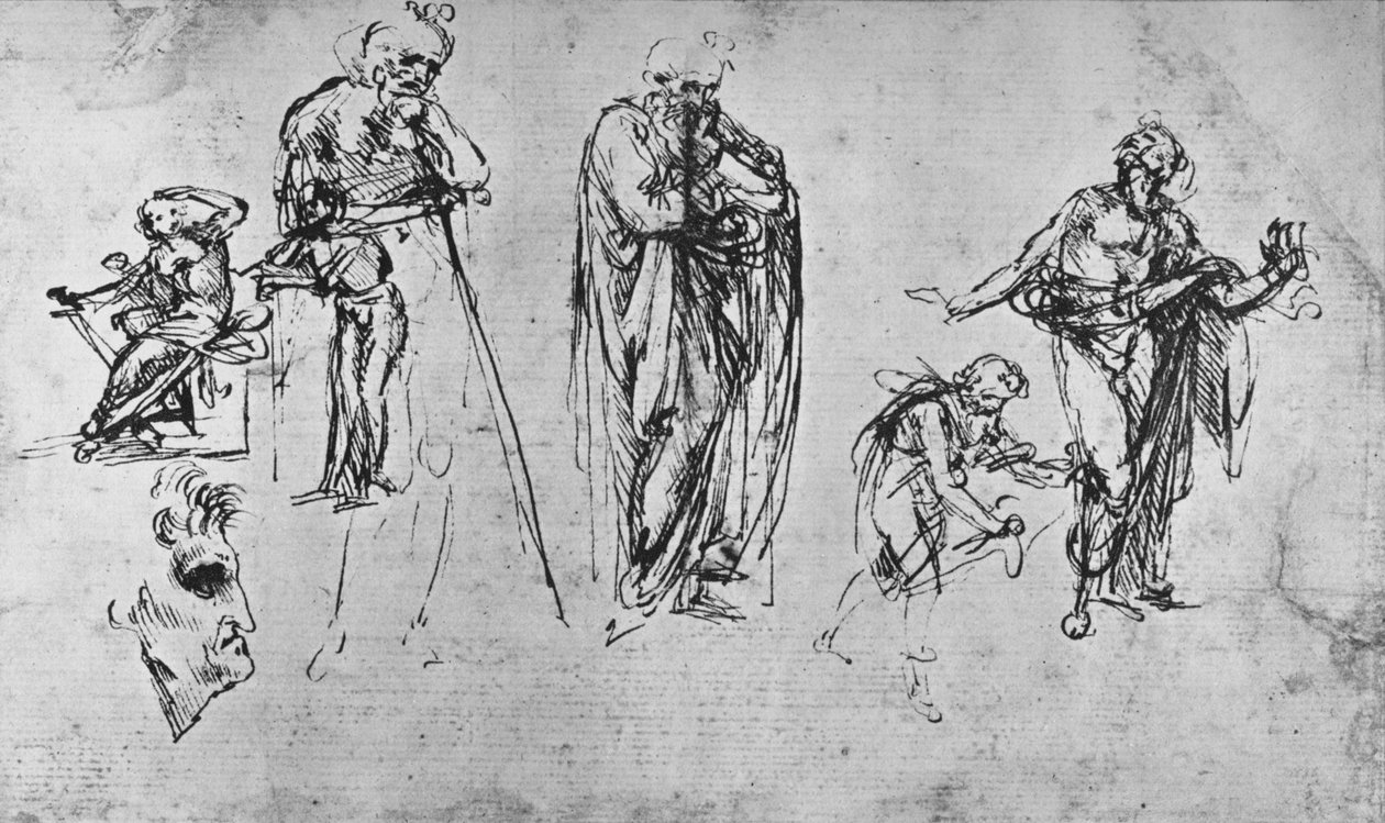 Studia pojedynczych postaci i profilu, ok. 1480 1945 autorstwa Leonardo da Vinci