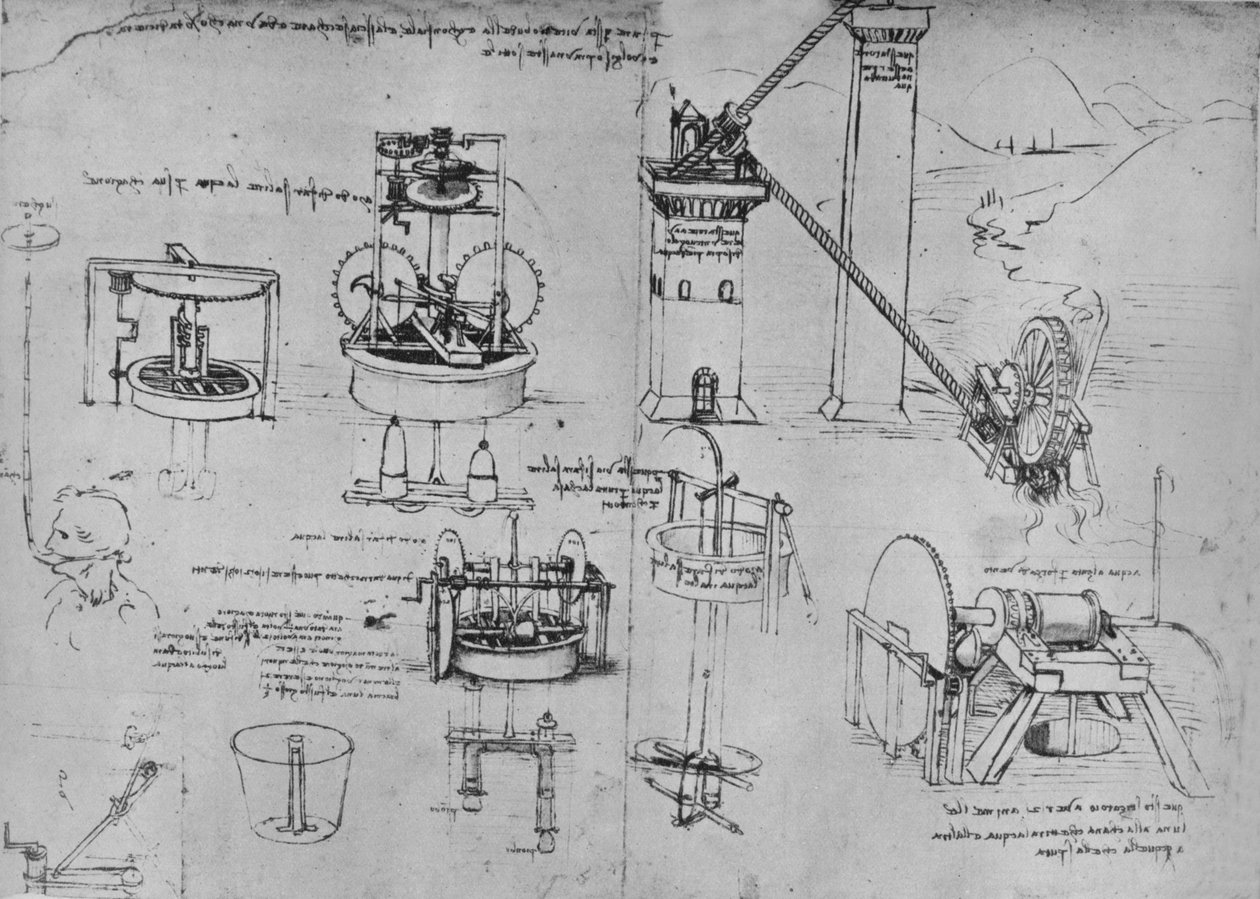 Badania pomp ssących, rurek Archimedesa itp., c1480 1945 autorstwa Leonardo da Vinci
