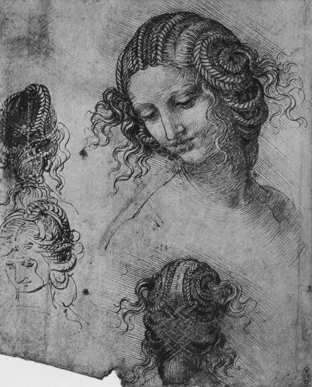 Studia kobiecej głowy i fryzury, ok. 1480 1945 r autorstwa Leonardo da Vinci