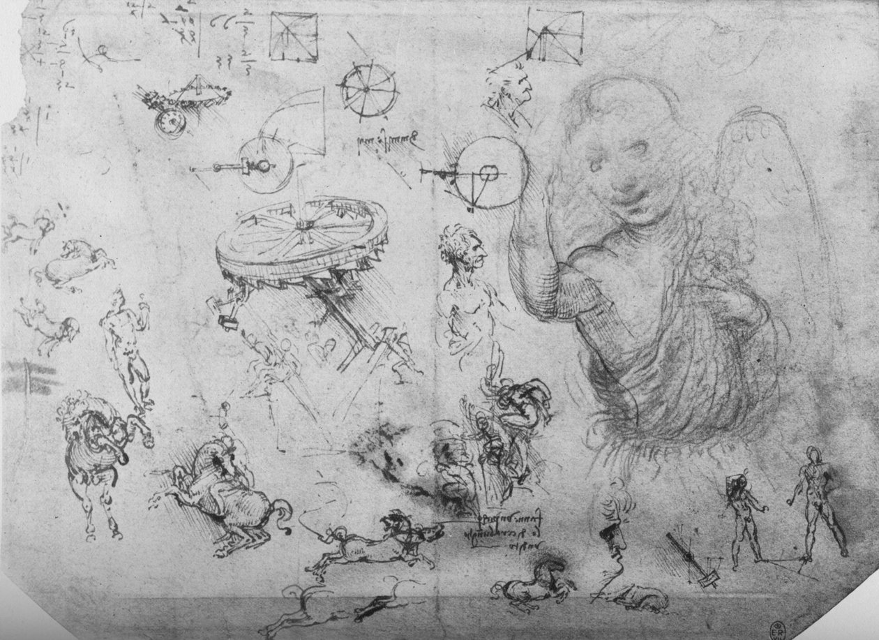 Studia anioła, jeźdźców i innych postaci, ok. 1480 1945 r autorstwa Leonardo da Vinci