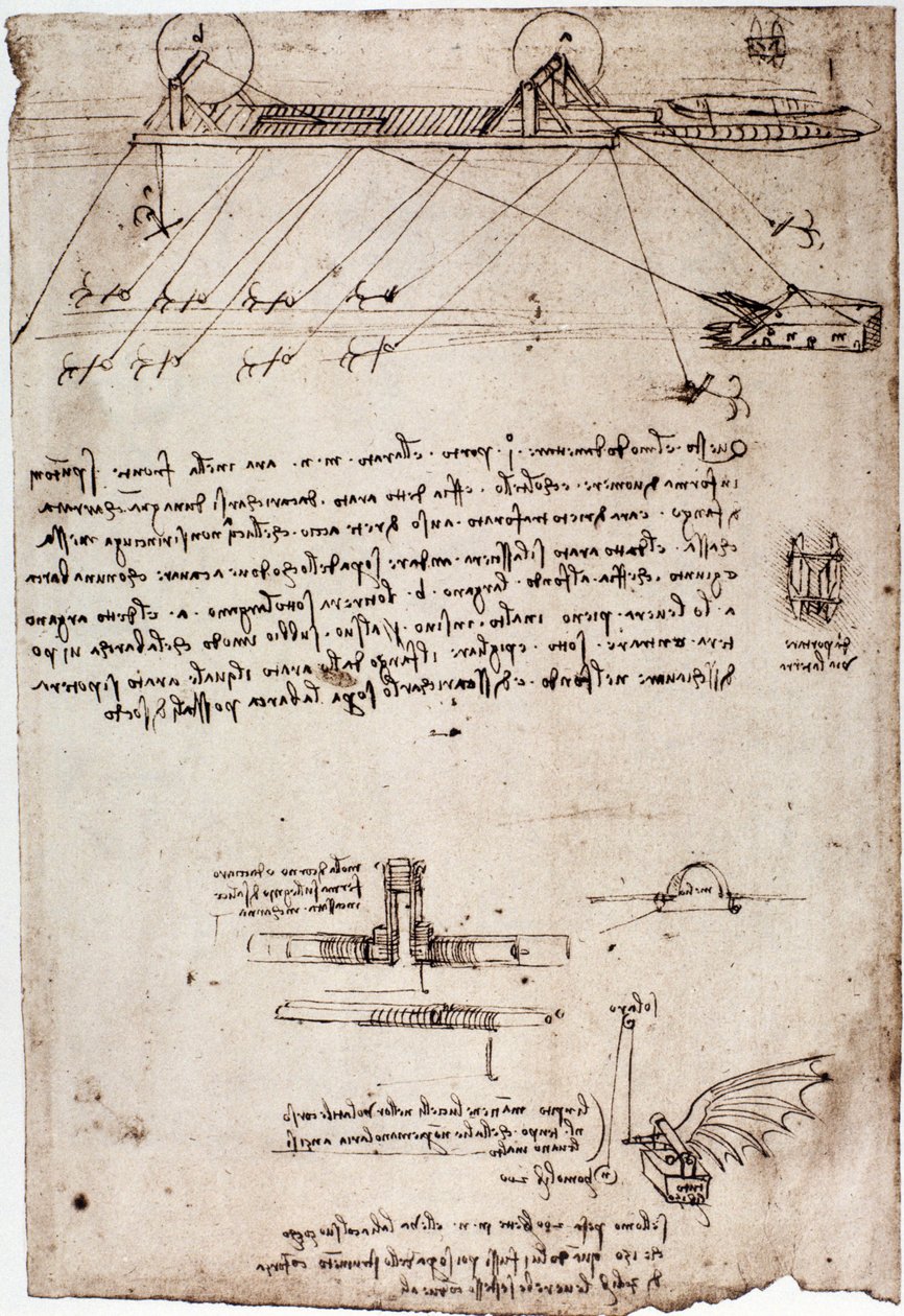 Studium dla pogłębiarki morskiej Leonarda de Vinci (Leonardo da Vinci) (1452-1519). Rysowanie piórem i atramentem. autorstwa Leonardo da Vinci