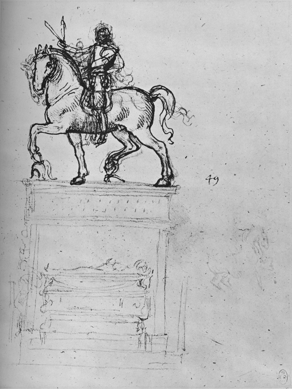 Studium pomnika jeździeckiego, ok. 1480 1945 r. autorstwa Leonardo da Vinci